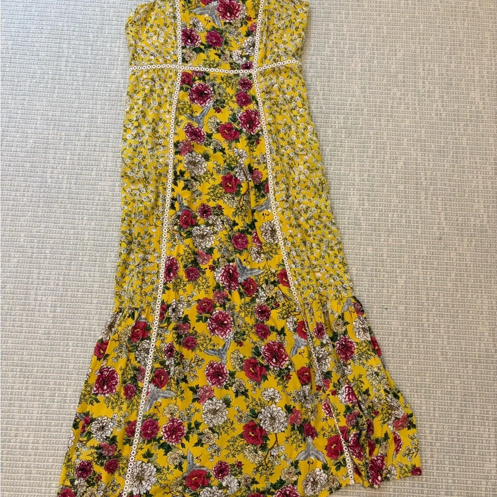 Anthropologie maxi dress Farm Rio size L yellow floral Cantonal maxi sold out - Picture 4 of 16